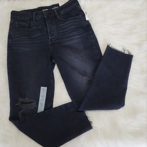 Old Navy High Rise O.G. Straight Ankle Destructed 6 NWT Smoke Black